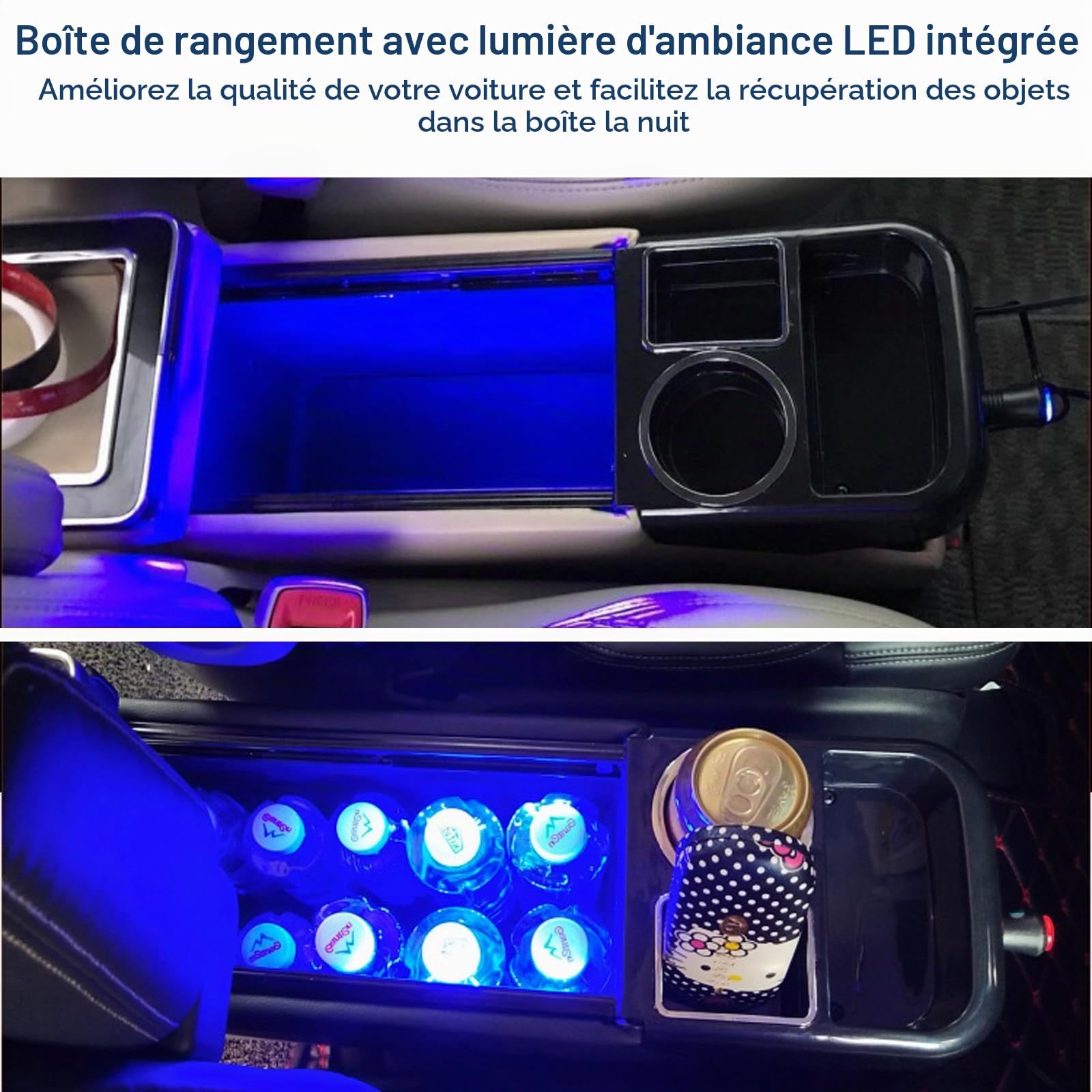 Console Centrale Améliorée Avec Boîte de Rangement Compatible Avec T5 T6 | T6.1 2013-2019, Console Centrale de Voiture, Chargement Sans Fil, Console Centrale Avec USB et Lumières LED