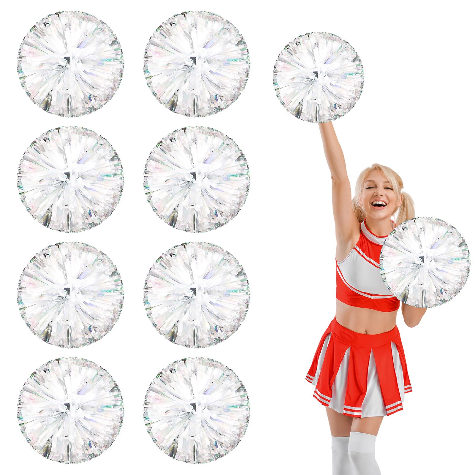 8 szt. pomponów Cheer, 34,7 cm pompony cheerleaderki z płatnością na cztery palce, pompony do tańca, zapałek (mieszane srebrne)