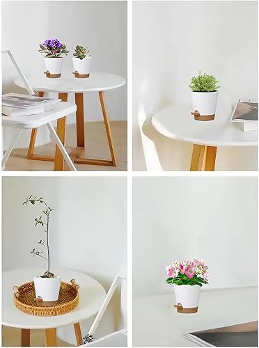 Miniatura 4 de Paquete de 5 macetas de riego automático de 5 pulgadas, macetas de violetas africanas con agujeros de drenaje y depósito, maceta de plástico marrón