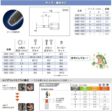 ENGINEER DBZ-310 Engineer Screw Saurus Mogra Extra-Short Short Bit for Removing Stripped Screws Cap Bolt Hollow Set Hexagonal Hole Opposite Sides: 0.035 inches 0.89 mm