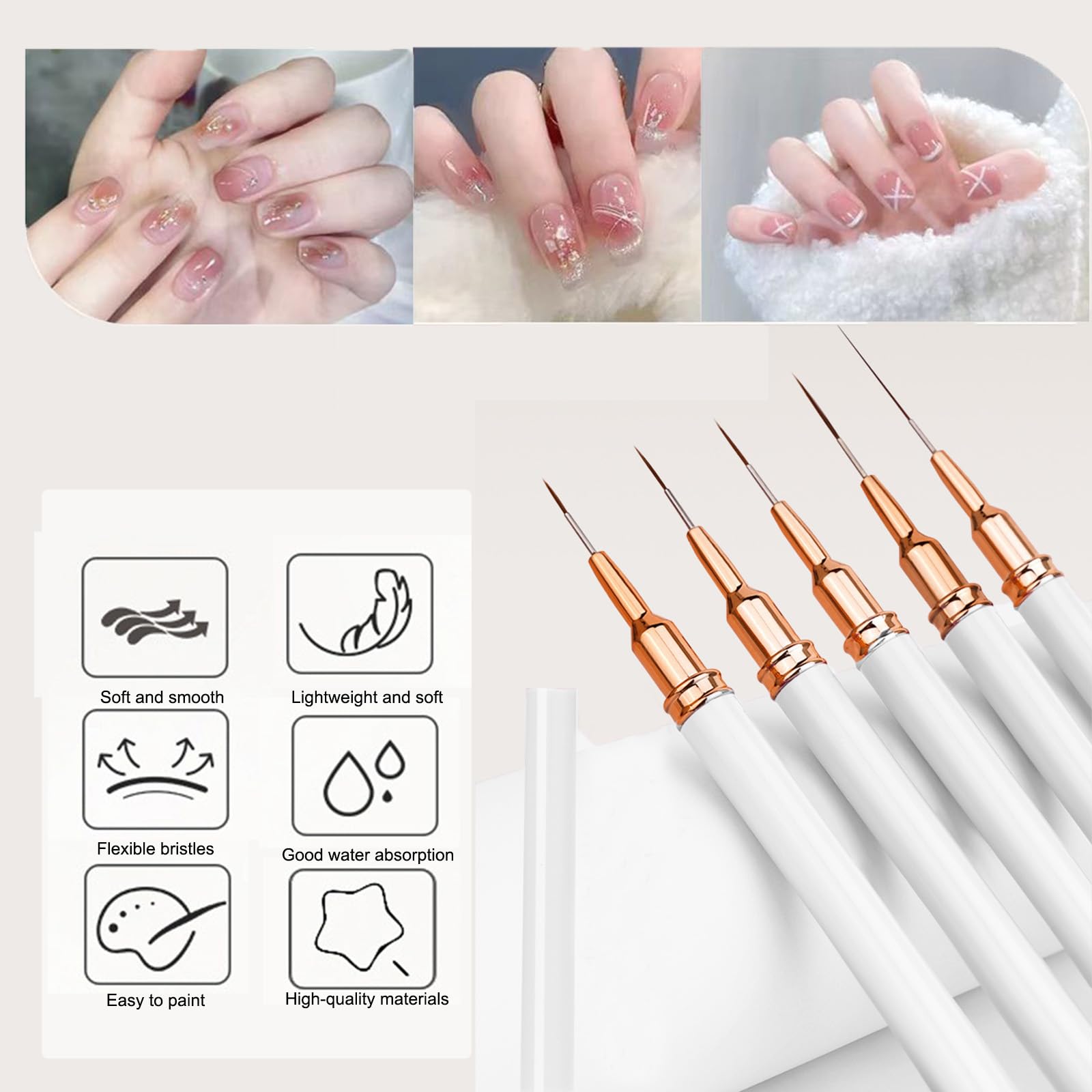 5 Piece Liner Brush Set Fine Tip Nail Art Drawing Tools for Gel Polish Manicure Painting Salon or — view 3