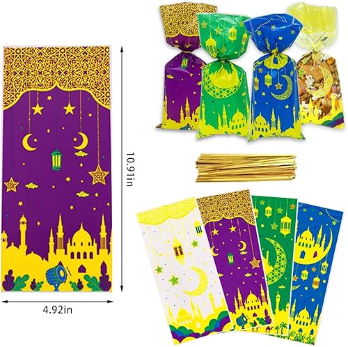 Miniatura 2 de 100 bolsas de celofán Eid Mubarak, bolsas de celofán de Ramadán Kareem, bolsas de regalo de celofán Eid Moon, bolsas transparentes de dulces de