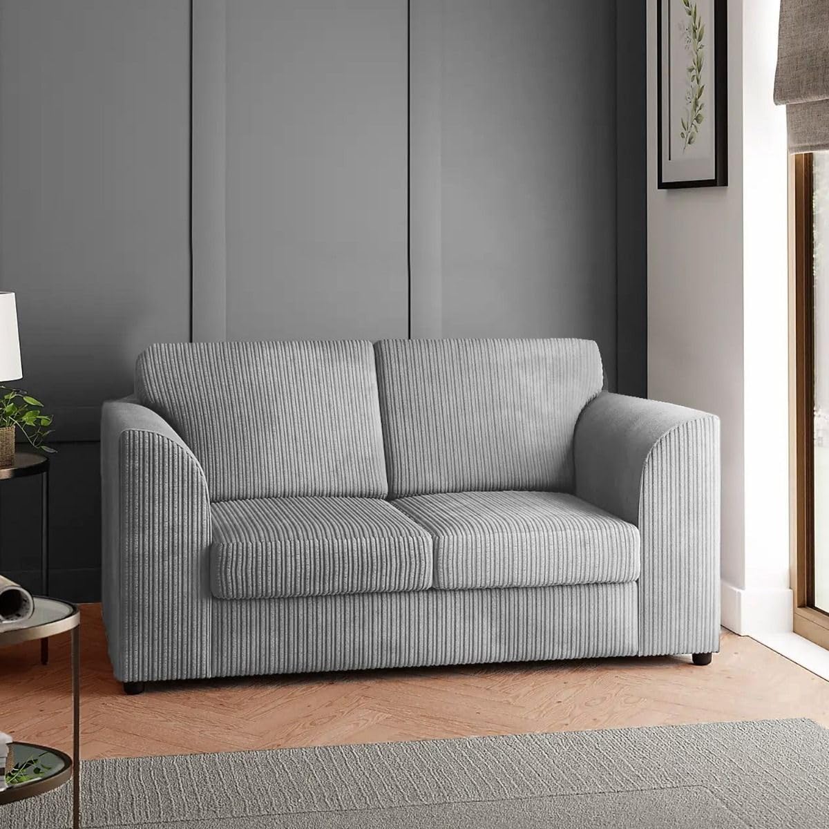 Sofa Select, Set di divani jumbo di alta qualità a coste 3+2 posti, con cuscini, schienale alto e braccioli comodi, design moderno ed elegante, per soggiorno, ufficio, camera da letto, colore argento