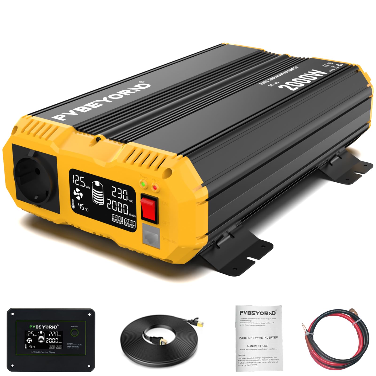 Inverter 12v 220V/230V onda pura 2000W/4000W Inverter 12v 220v onda pura Dotato di un controller esterno e di un display LCD è adatto all'utilizzo fuori rete in camper e abitazioni