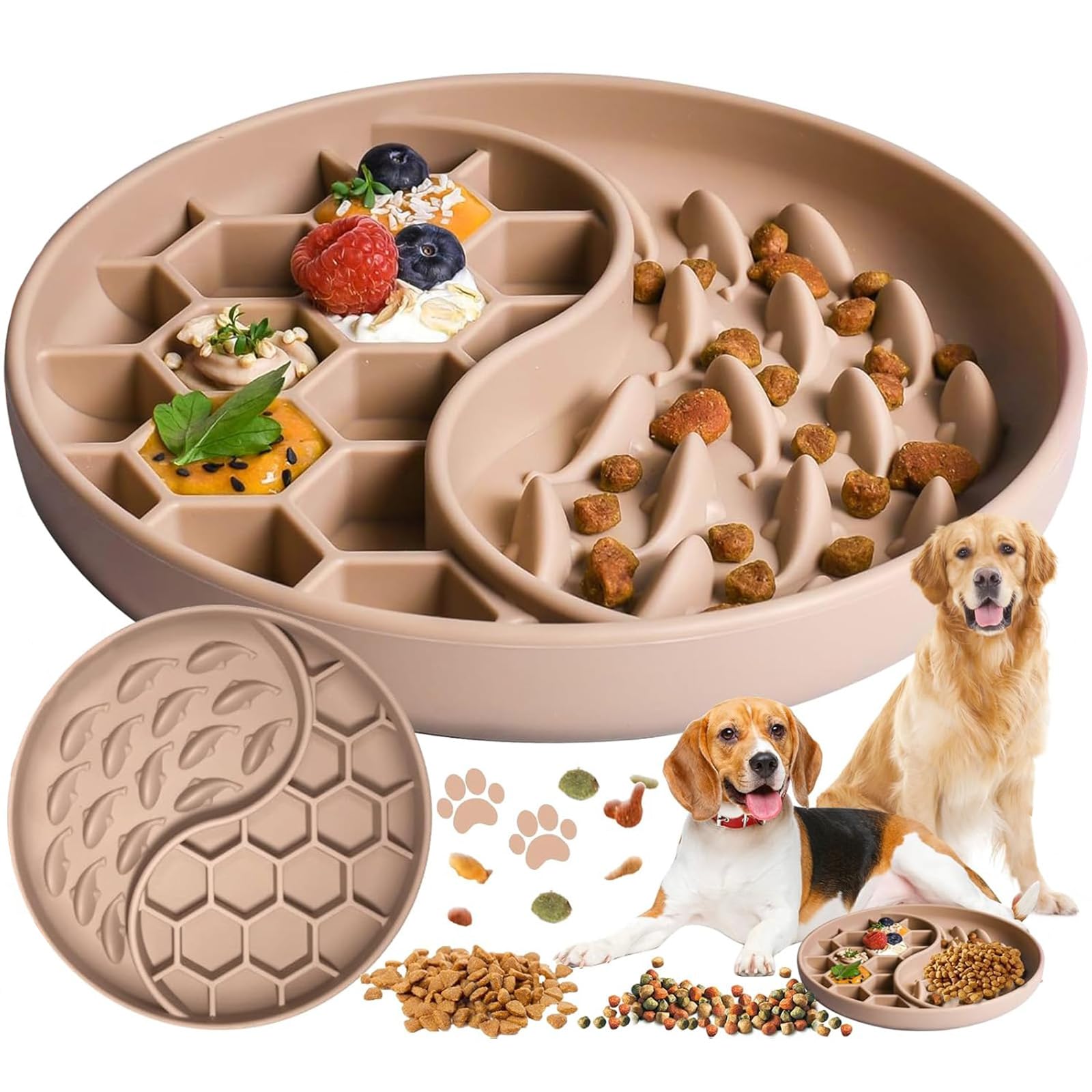 Comedero Perro Antivoracidad, Comedero Gato Antivoracidad, Fabricado en Silicona de Calidad Alimentaria Respetuosa con El Medio Ambiente, Base Antideslizante, para Alimentos Secos, Húmedos y Crudos