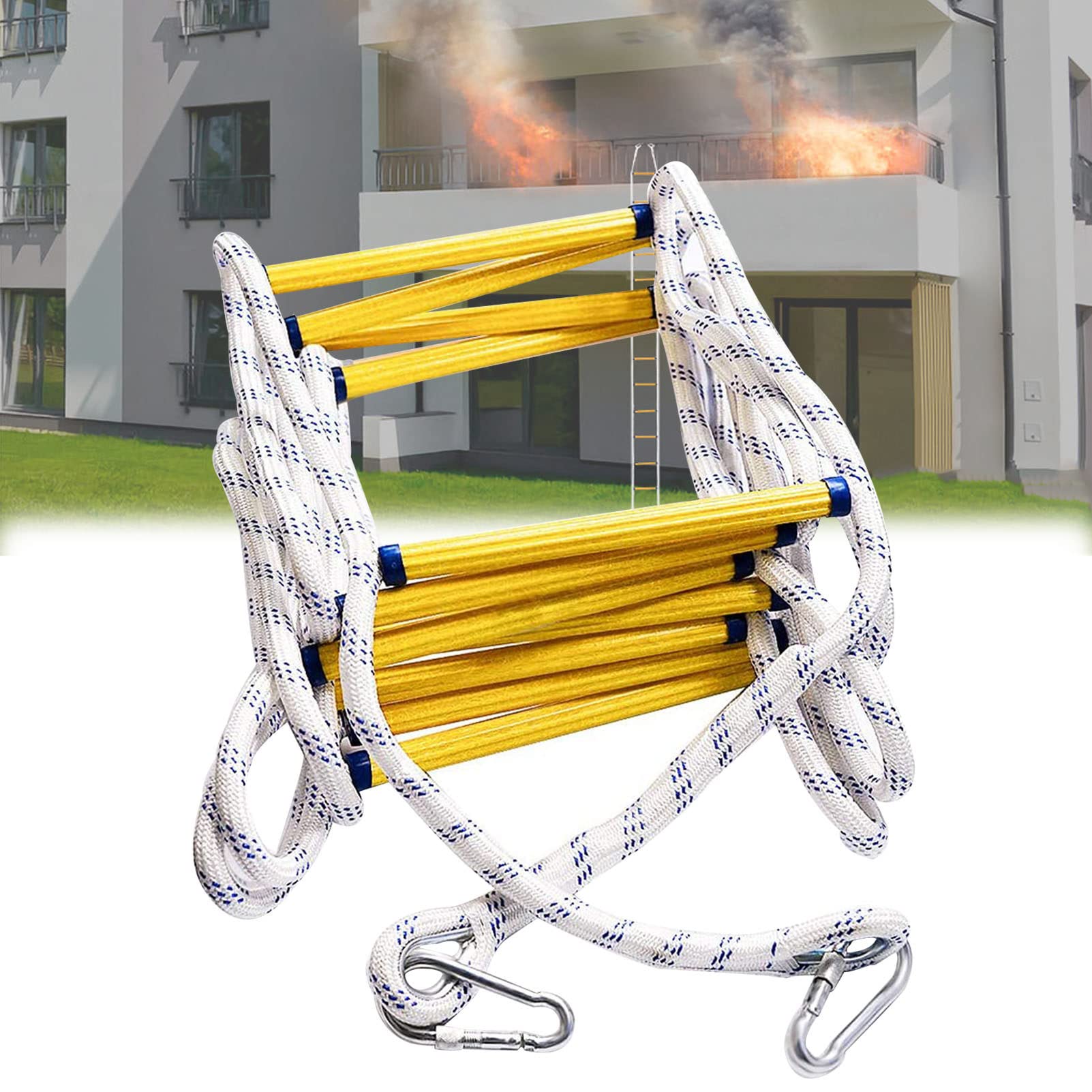 Échelle de secours ignifuge en corde avec mousquetons pour évacuation maison et cabane
