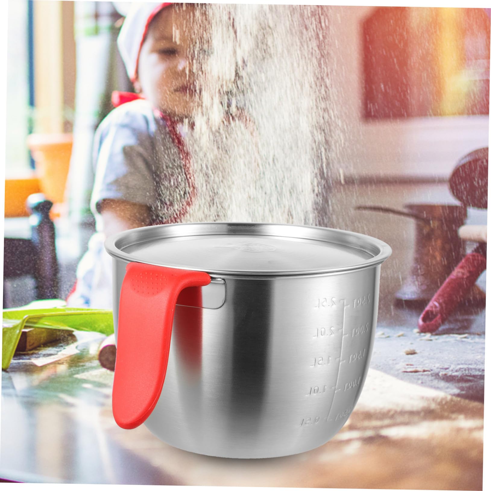 Edelstahl Rührschüssel mit Griff und Deckel 2, 5 L für Küche