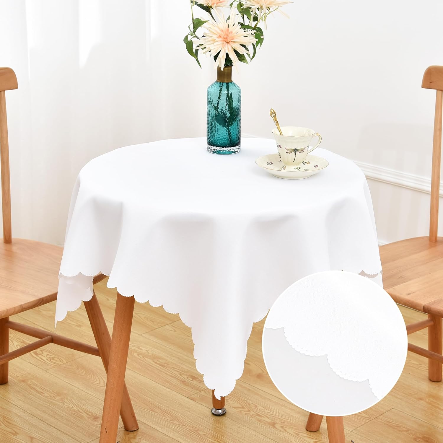NEWISHER Square Tablecloth 2 Pack Polyester Fabric Table