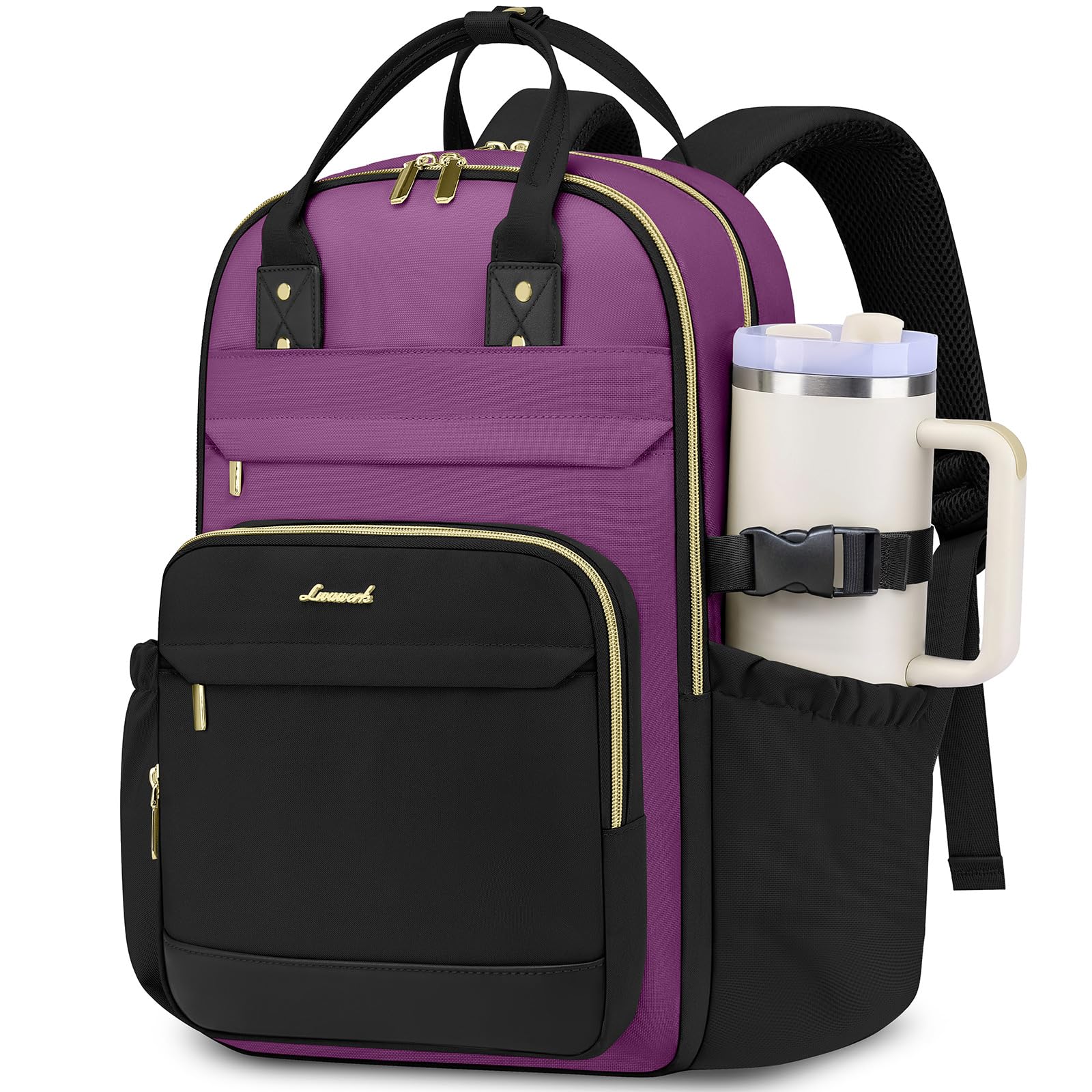 LIVUWERK Women Laptop Backpack College Bookbag: 15.6 inch Backpacks with Pouch Pocket for Large Capacity Cup Travel Waterproof Book Bag Anti-theft