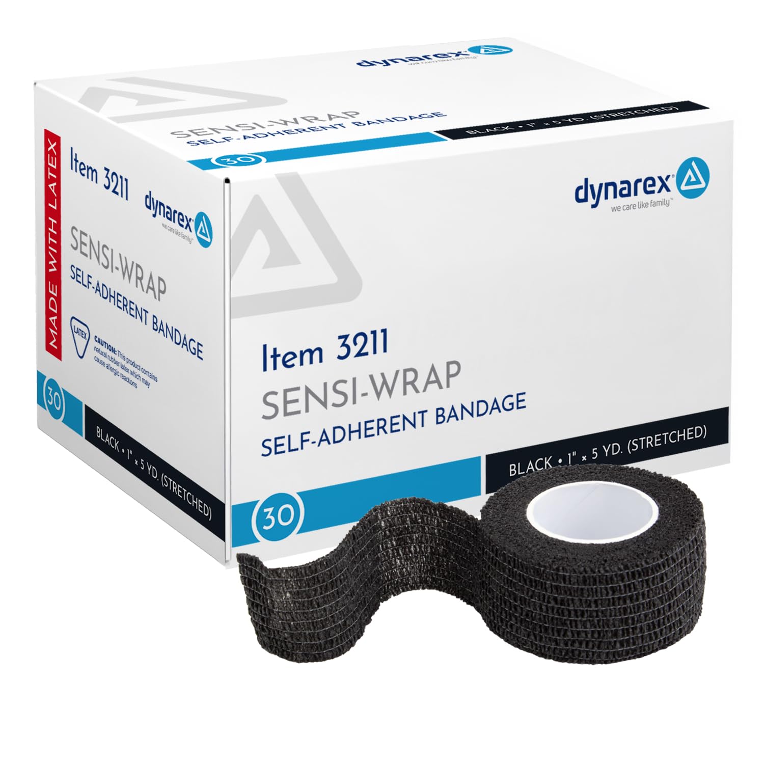 Dynarex Sensi-Wrap Self-Adherent Bandage Rolls, Black, 30 Count, 1" x 5 yds