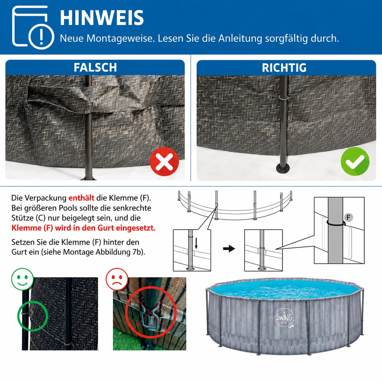 HAF® Swing Metal Frame Piscina con dimensioni 366 x 91 cm, effetto pietra naturale, capacità di circa 8.300 litri, piscina di alta qualità, piscina da giardino senza pompa filtro