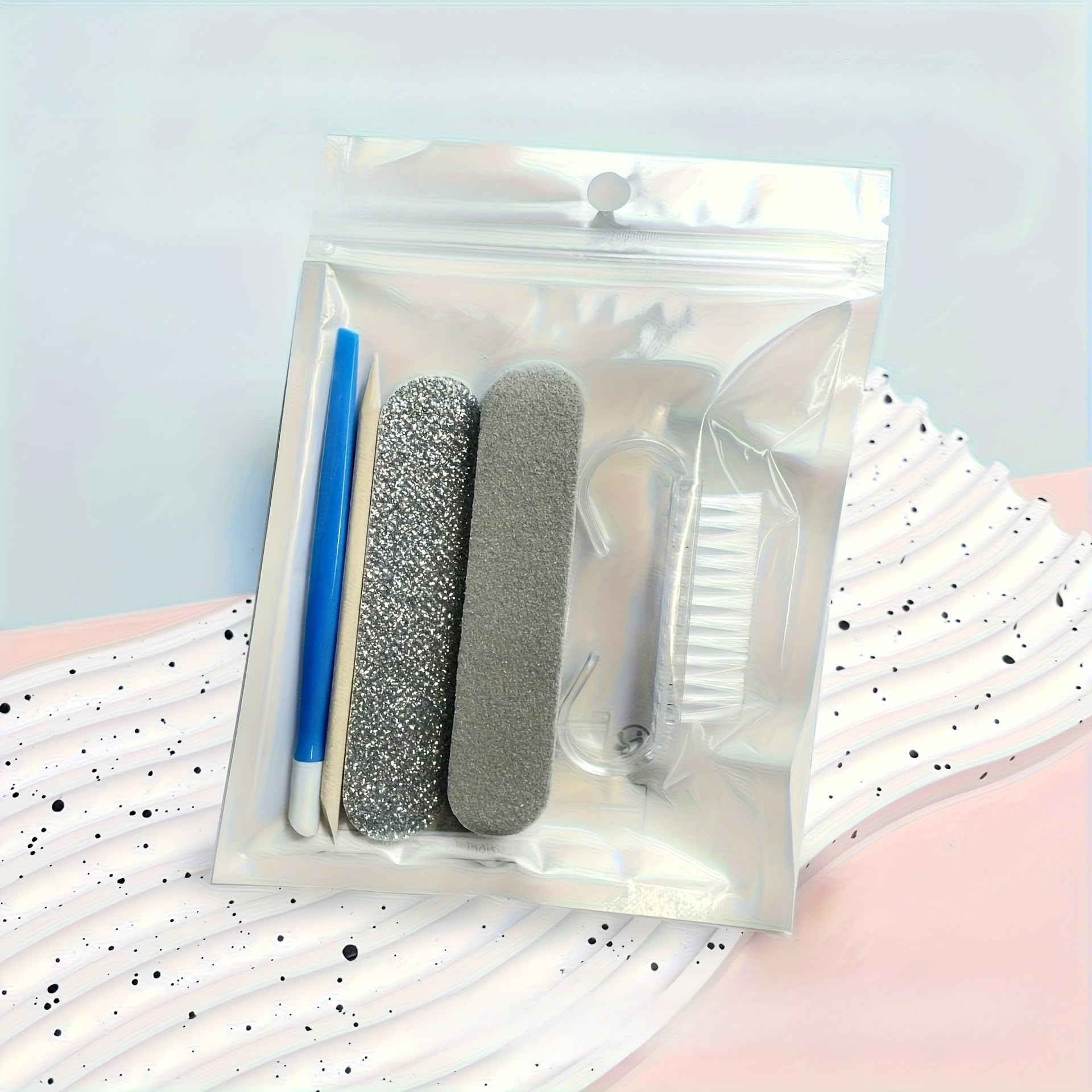 5PCS Nail Care Kit with Mini Nail File Cuticle Pusher Nail Cleaning Tools Portable Manicure Pedicure Set Pink