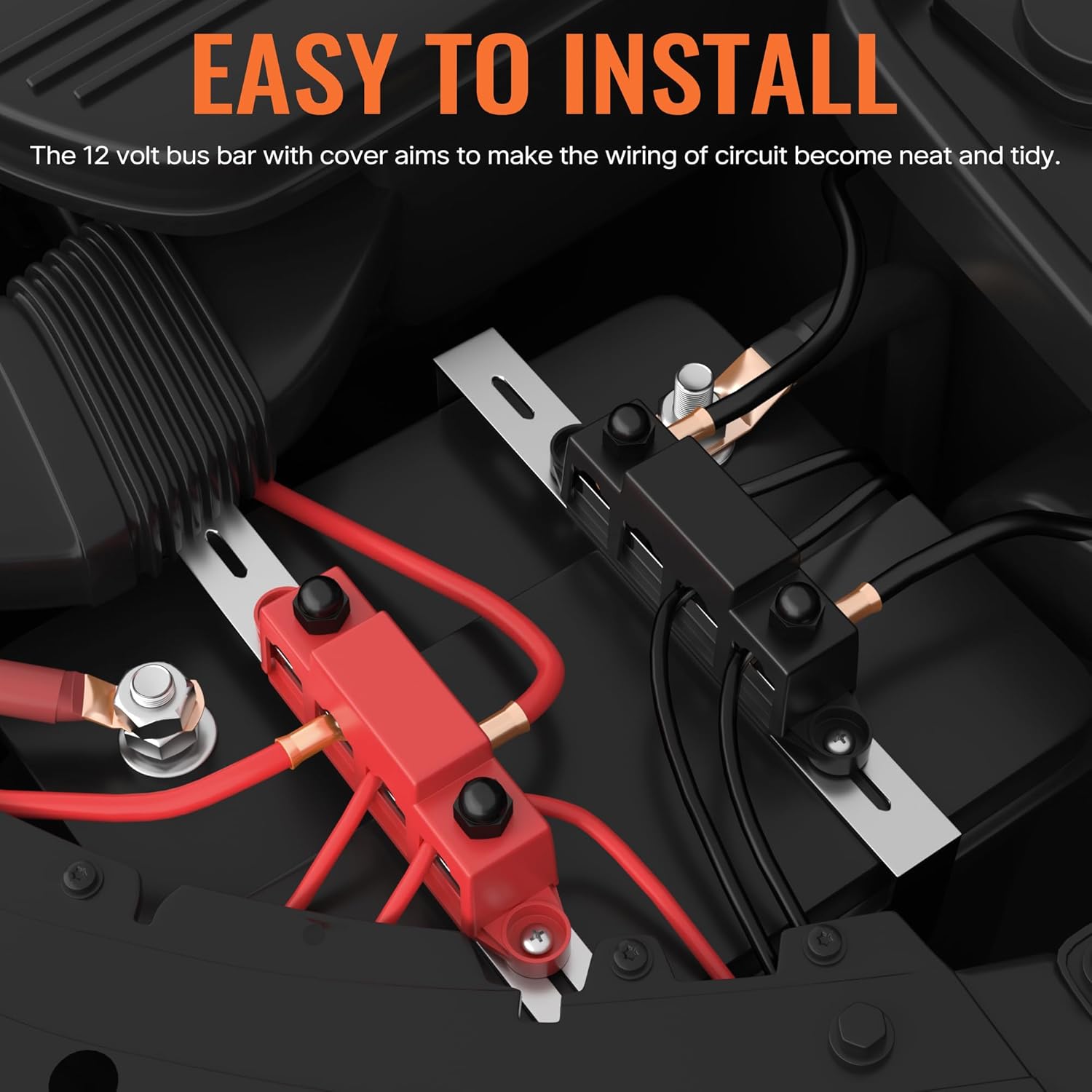 Joinfworld 400A Power Distribution Block 12V Bus Bar with 4 x 5/16"(M8) Studs Battery Bus Bar 48V DC Marine Terminal Block for Automotive Car Solar - Negative&Positive