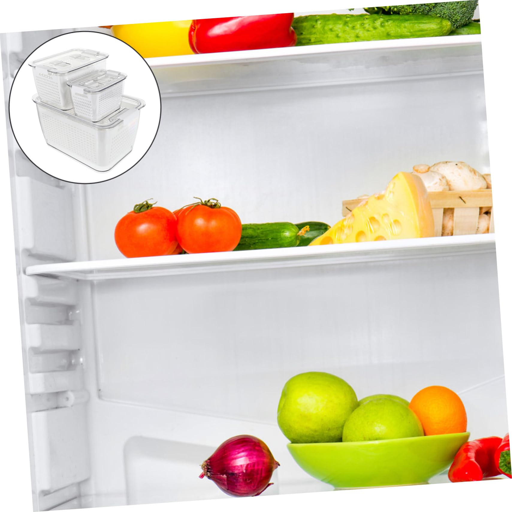 TOPBATHY Frischebox mit Deckel und Abtropfkorb Luftdichte Lebensmittelbox aus Pet und Pp Praktische Aufbewahrung für Obst und Meeresfrüchte in Küche