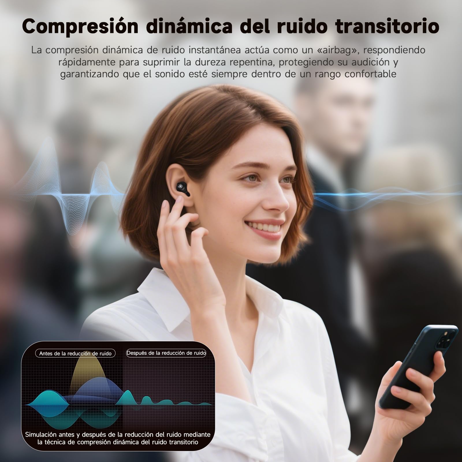 Britzgo Dispositivo,Cancelación activa de ruido inteligente,Estuche de carga ultraportátil,Pantalla digital con indicador de batería en tiempo real
