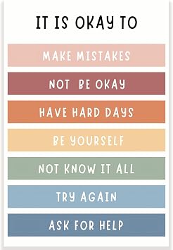 It Is Okay To Make Mistakes, Not Be Okay Classroom Poster - Self Acceptance - Positive Self Talk - Therapist - 12 x 18 Inch - Classroom Decor - Classroom Must Haves - Back To School Decor - CPS0328