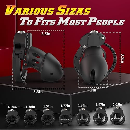 Miniatura 6 de FunPlan Jaula de castidad juguetes sexuales, dispositivo de castidad masculina grande con anillos ajustables de 7 tamaños, bloqueo invisible y 2