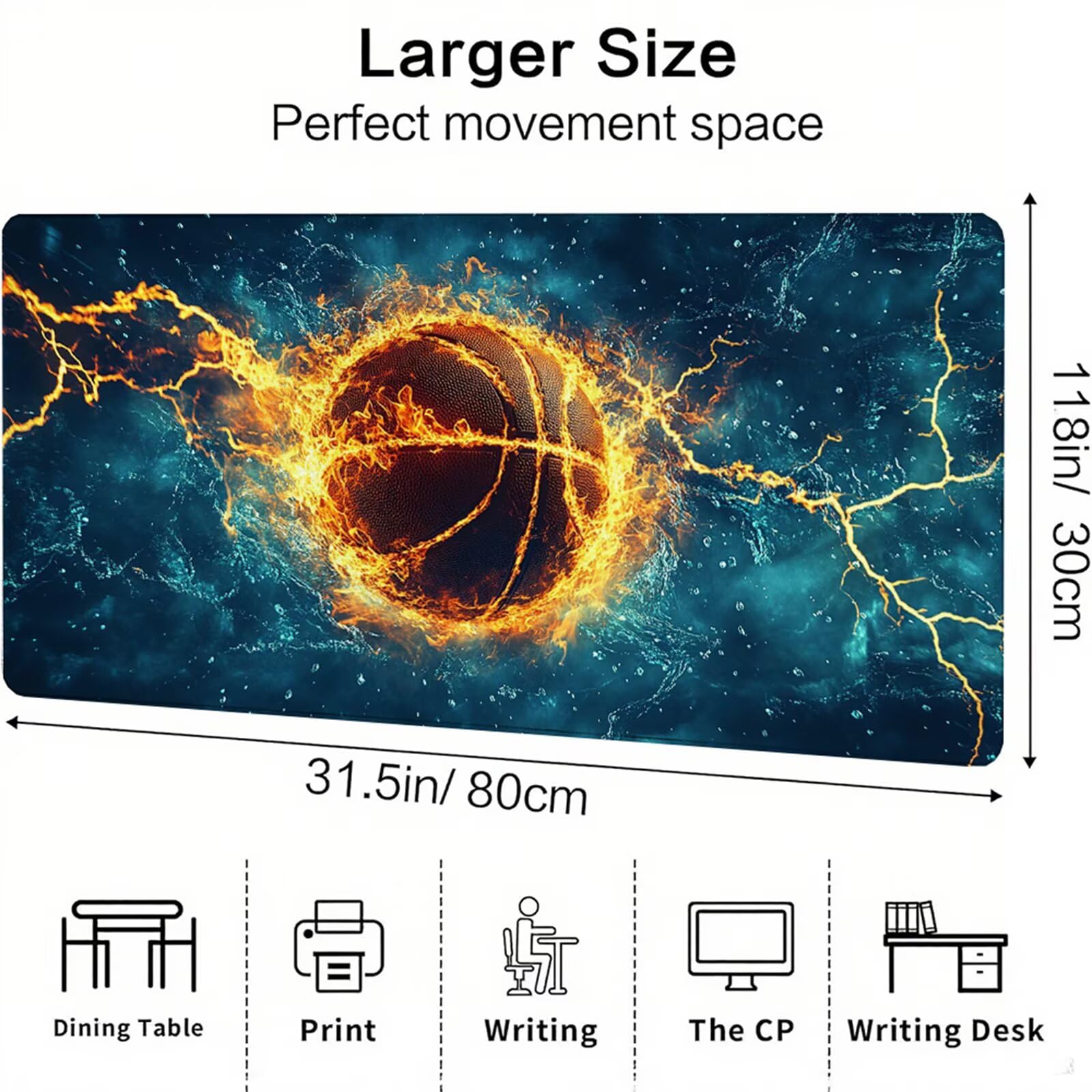Niebieska podkładka pod mysz XXL 1200 x 600 x 3 mm do koszykówki pod biurko akcesoria antypoślizgowa gumowa podstawa i szyte krawędzie podkładka pod mysz dla graczy do dekoracji biura dekoracyjnego