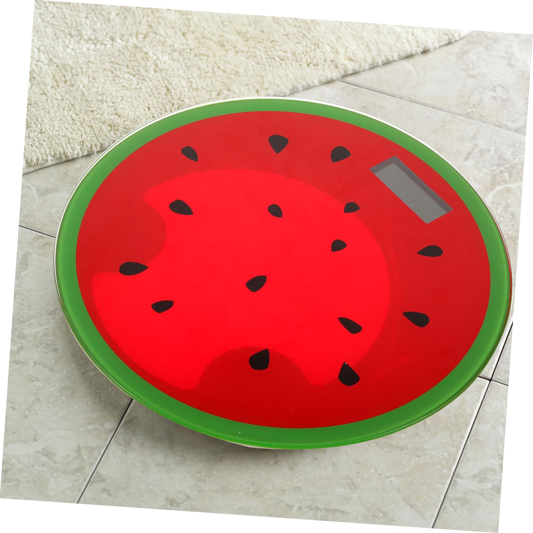 Báscula Digital de Baño Forma de Sandía, Precisión Alta | Abs y Cristal Templado, Formato Mini Redondo, Rango 0, 2-180kg, 2 Pilas Aaa No Incluidas