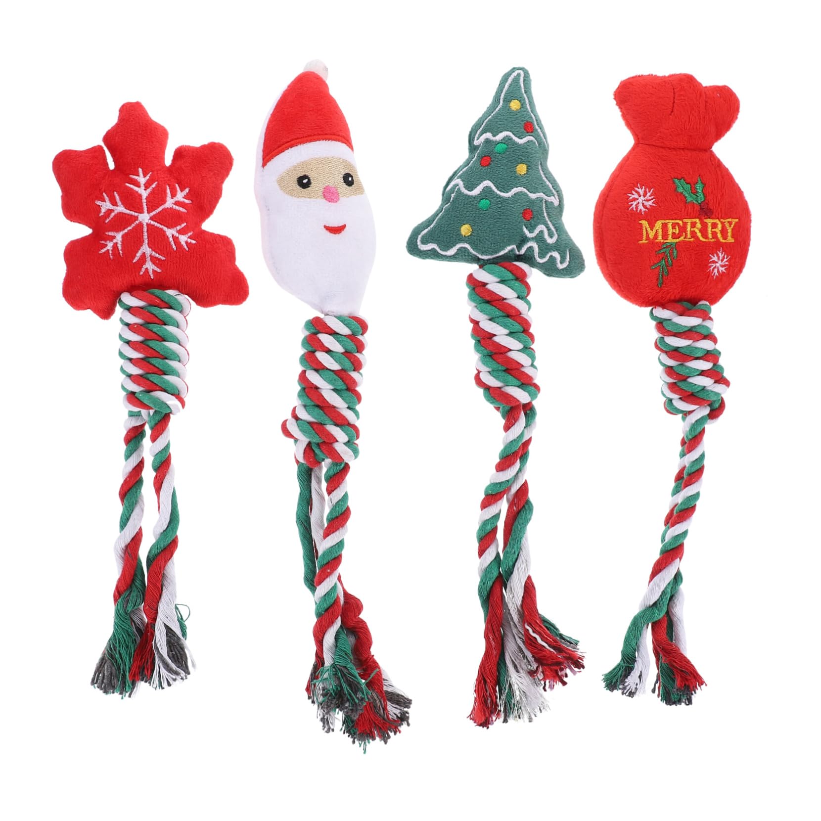 SUPVOX Dog Toys Christmas Set 4 Pack Teething Rope Toys Portable for Puppies Mental Stimulation for Dogs