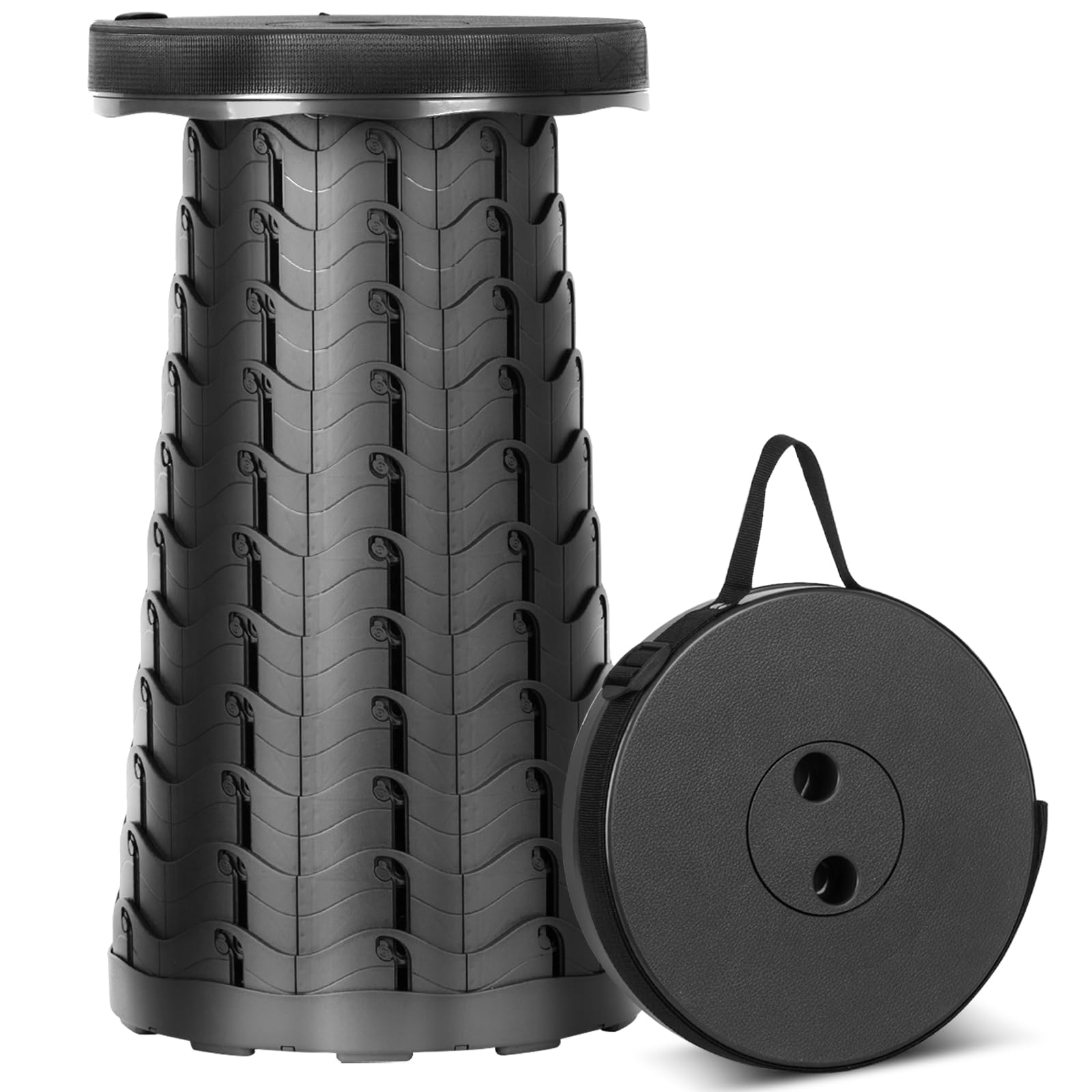 HIGSPE Portable Folding Stool, Mini Telescopic Stool, 6.5 - 45 cm, Height Adjustable, Plastic Stool, Lightweight Camping Stool for Outdoor, Camping, Fishing, BBQ, Kitchen, Load 180 kg / 397 lb