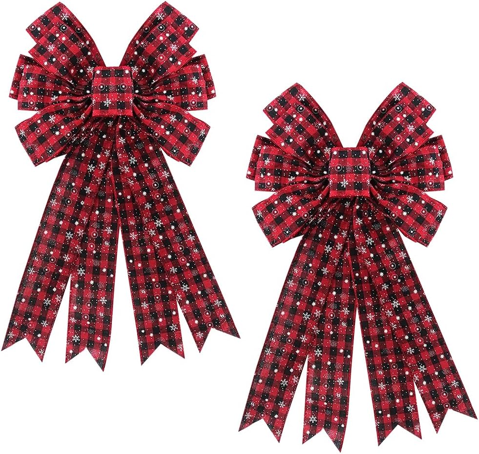 2PCS Christmas Wreath Bows Christmas Decor Bows Red Black