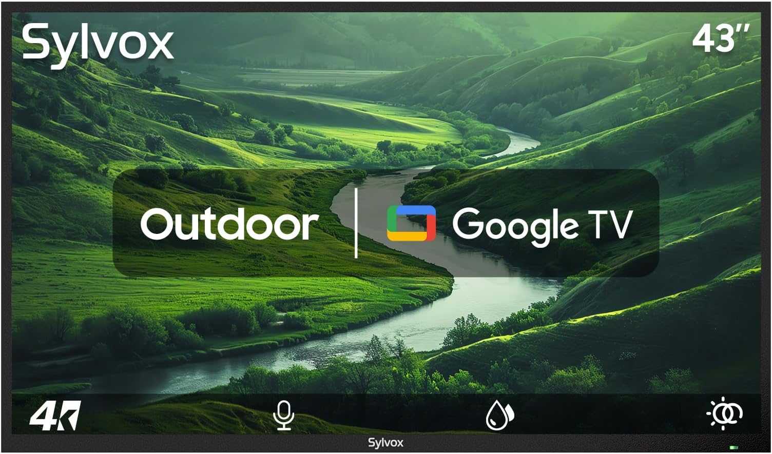 43 Inch Outdoor Smart Television Weatherproof Google TV, 4K 700NIT High Brightness Temperature Resistant IP55 Waterproof TVs, Anti-Scratch, Suitable for Partial Sun (Patio Series)