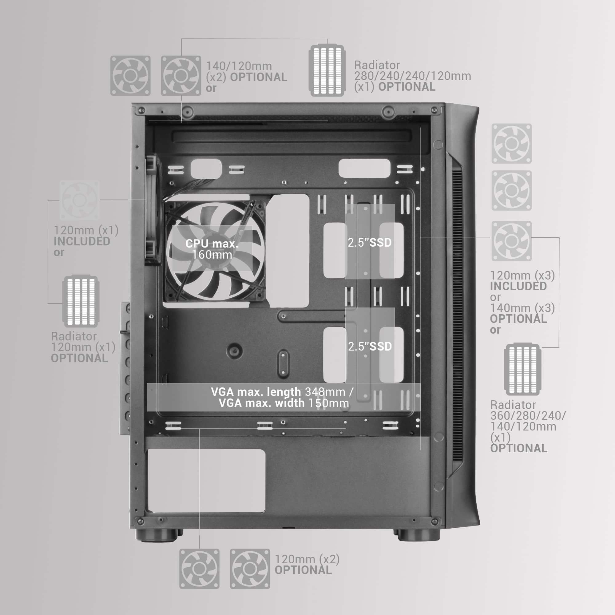 Mars Gaming MC-VORTEX, MicroATX Gaming Behuizing