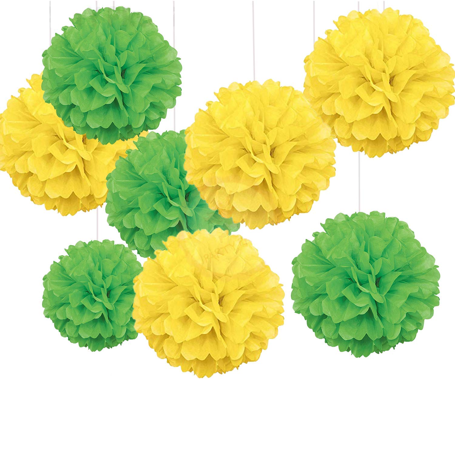 Party Propz Green and Yellow Paper Pom Pom for Decoration - Set of 8 Pcs (10 inches) Giant Paper Flowers for Decorations | Pom Pom Balls Big Size | Papers Hanging Decoration Items (Green, Yellow)