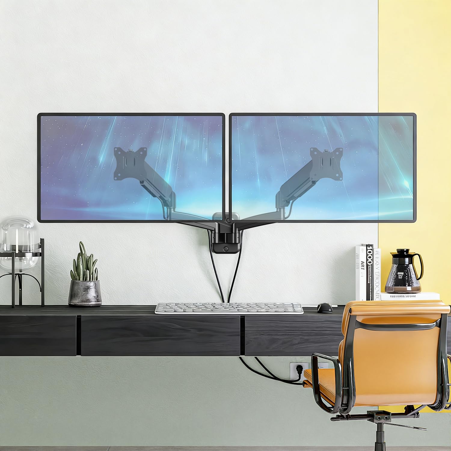 Soporte de Pared para 2 Monitores 17-32 Pulgadas, 9 kg/Brazo, VESA 75x75/100x100, Ajustable en Altura