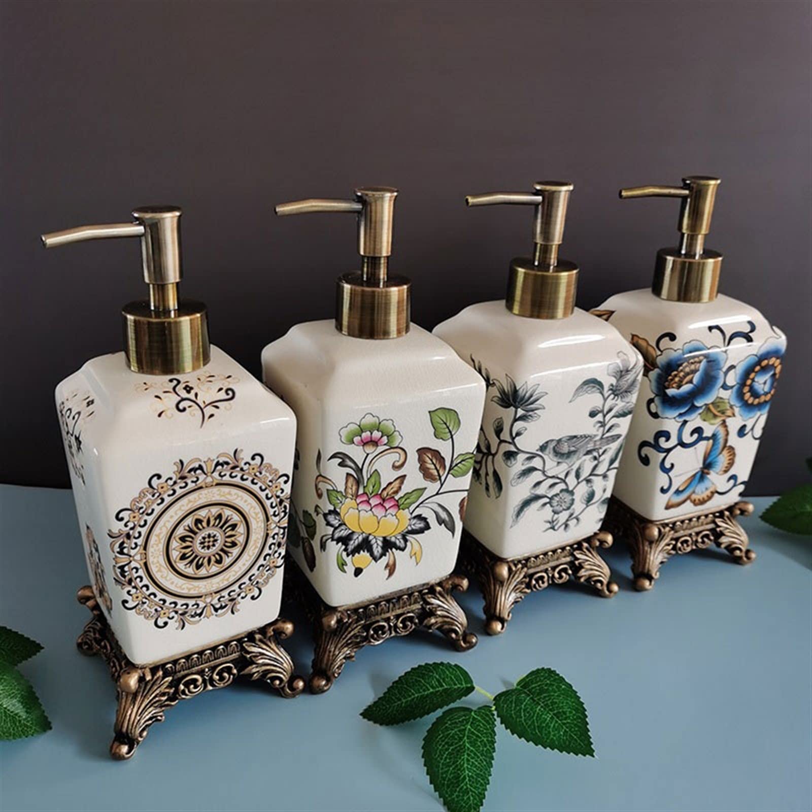 GRFIT Dosificador Jabon Dispensador de jabón de cerámica con Grietas Personalizadas de 340ML, Base de Resina de subbotella de loción Grande Retro dispensador champú (Color : A)