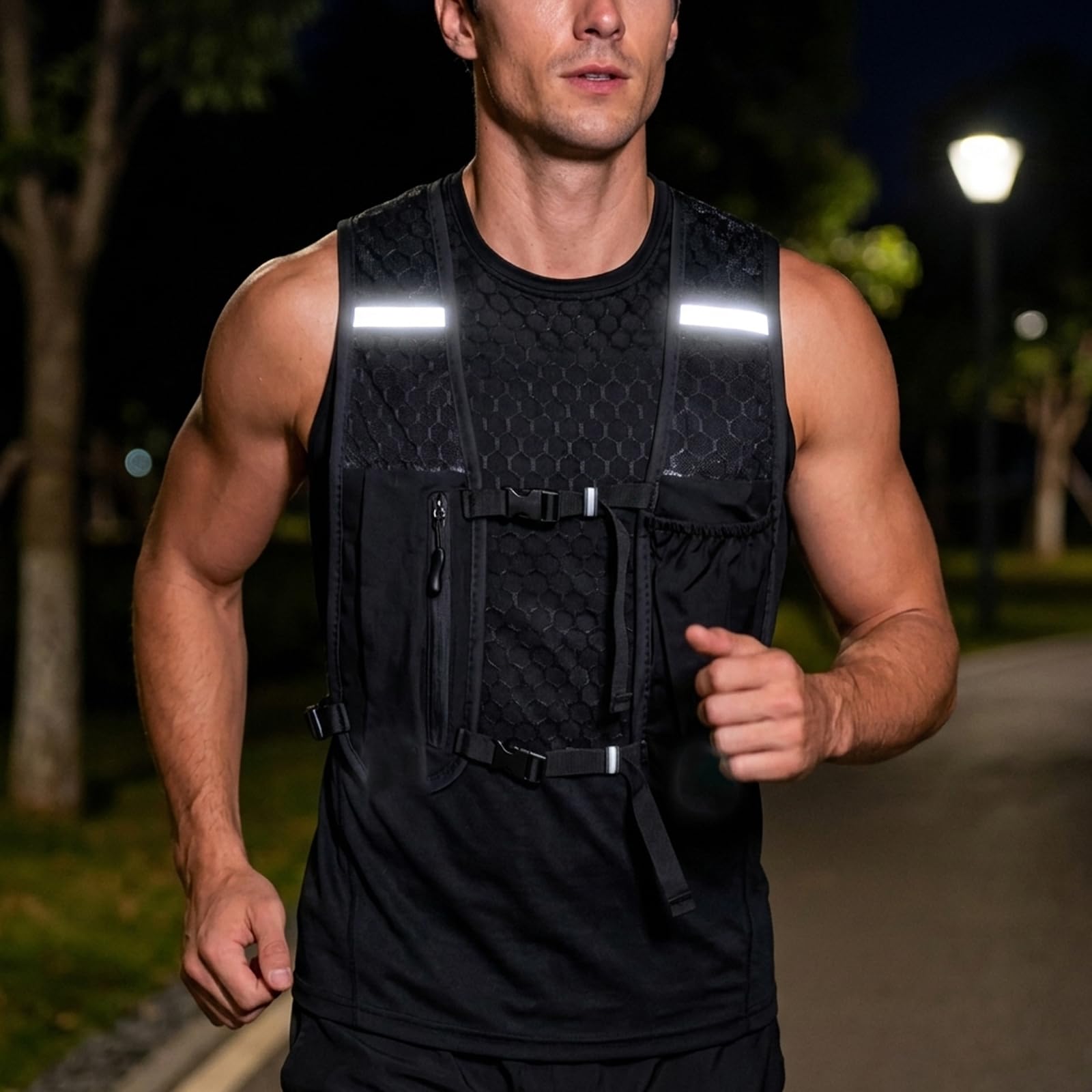 Laufweste Damen & Herren, Jogging Weste, Running Vest für Outdoor Sport, Jogging Rucksack mit praktischem Stauraum, Atmungsaktives Design für Laufen und Radfahren