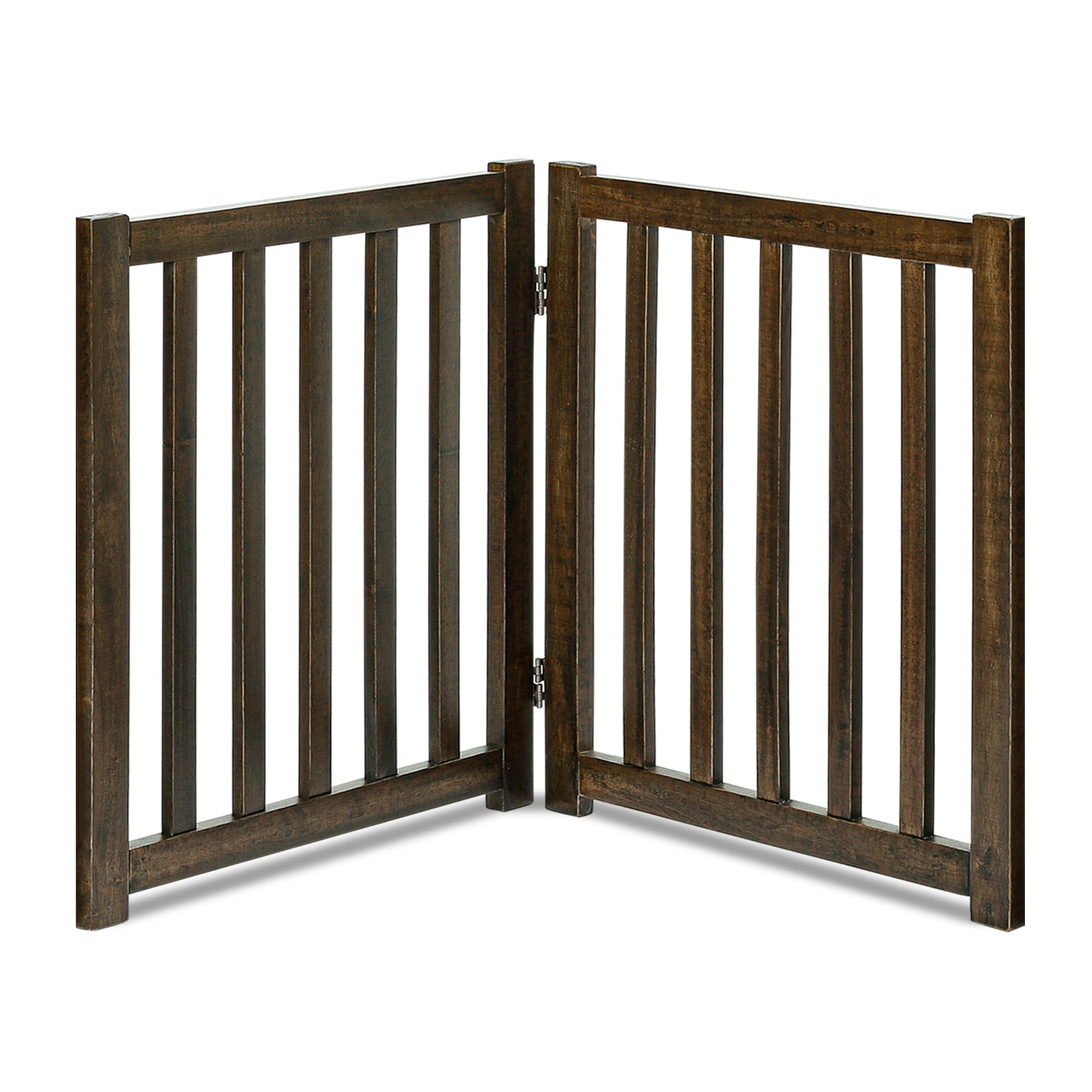 LZRS Walnut Solid Hardwood Freestanding Pet Gate, 24" H-2 Panels, Dog Gate for Doorways & Stairs — image 1