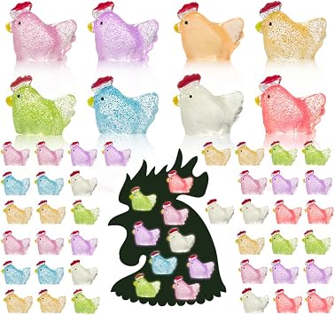 120 Pcs Glitter Mini Chicken Figurines Glow in The Dark Tiny Resin Hens Chicken Cute Chicken Miniature Ornament Charms for Fairy Garden Potted Room Home Decor 8 Colors