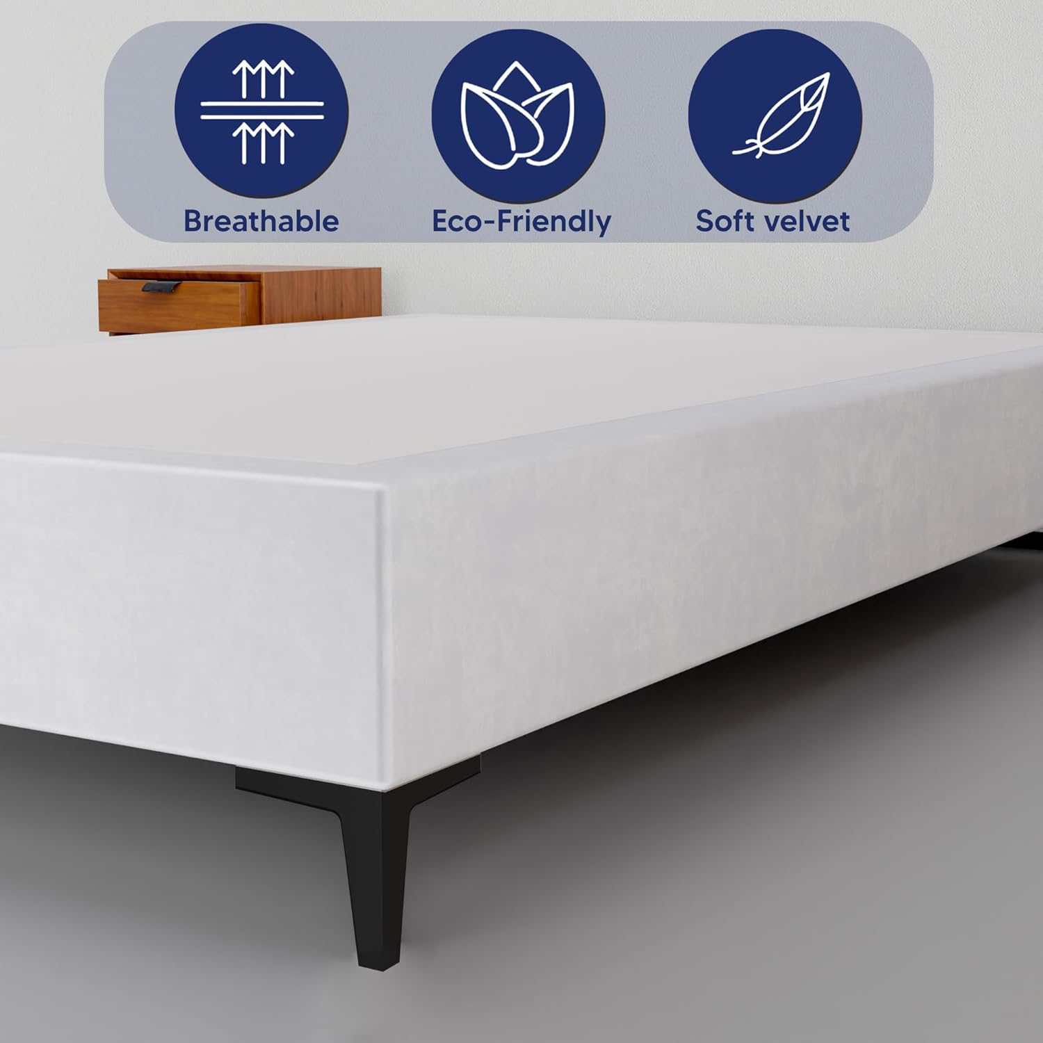 Greaton, 15-Inch Premium Vinyl Material Wood Box Spring/Bed Frame, Durable, Stylish, Multi Colour Options and Comfortable Foundation with Black Metal Legs, Full, White