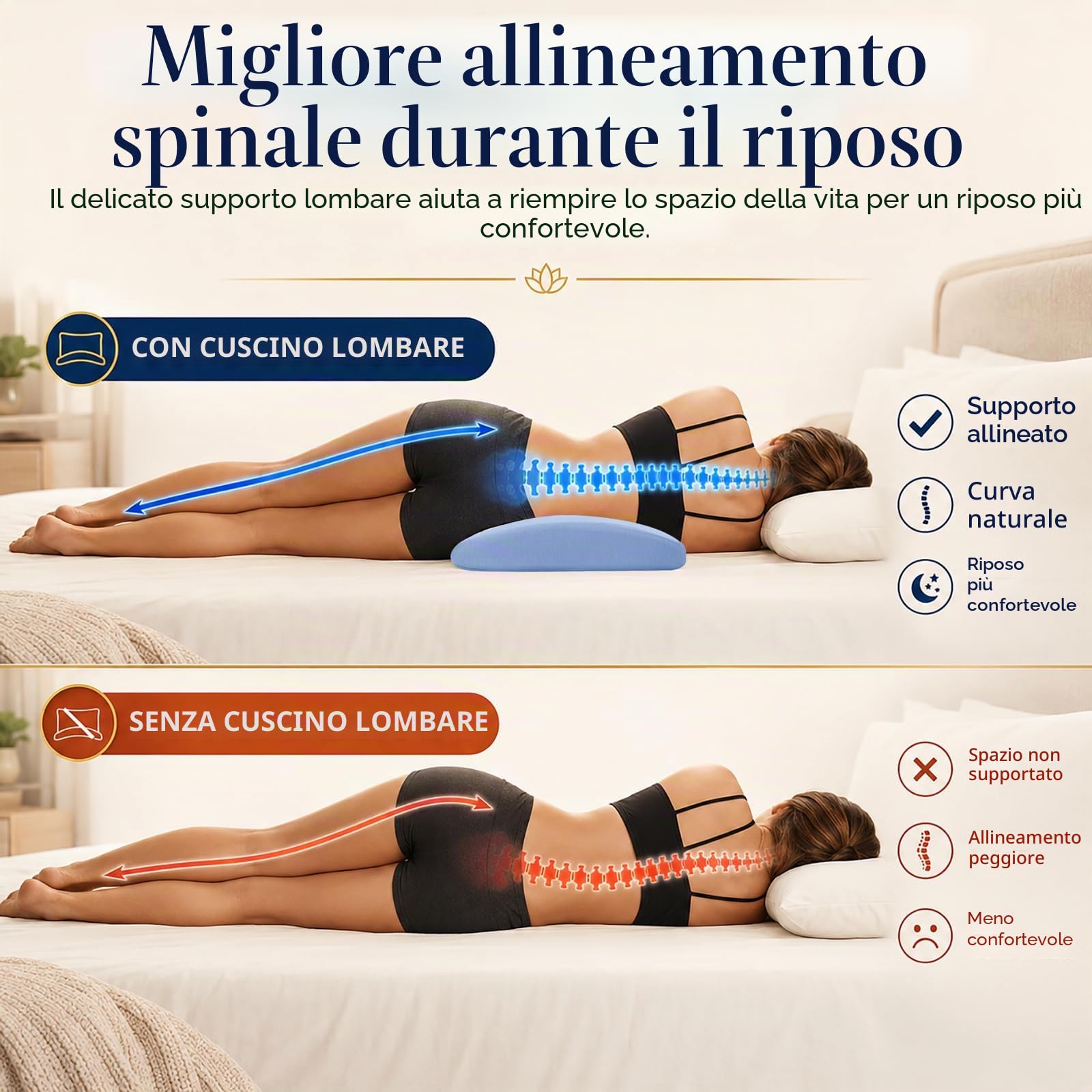 Cuscino di supporto lombare per alleviare il dolore alla schiena: cuscino lombare per dormire, cuscino in memory foam, cuscino a cuneo per chi dorme sul fianco, sulla schiena e sullo stomaco, cuscino