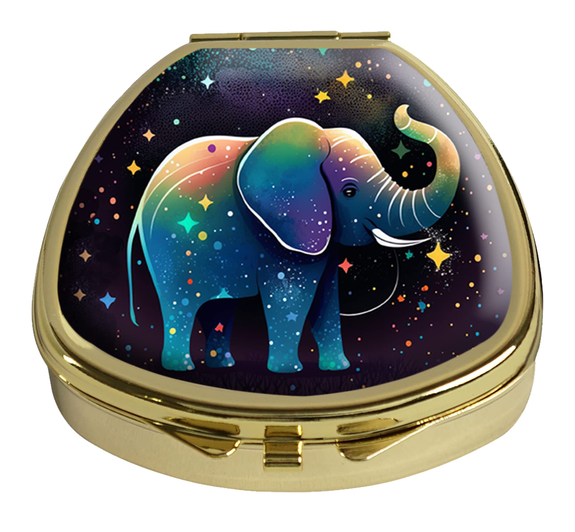 Gixpop Pill Box Elephant Pill Case Pocket Purse Portable Travel Tablet Holder Organizer Glass Cover Decorative Fan Shap