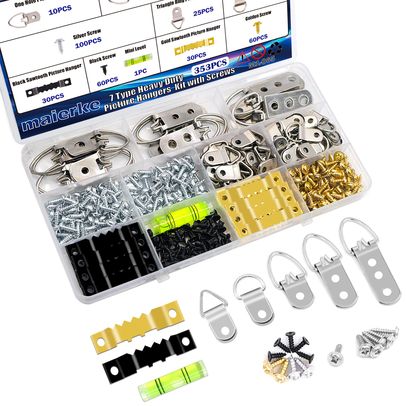 353PCS Picture Hanging Kit,Picture Hangers Heavy Duty Picture Hanging Hooks with Screws,Picture Frame Hooks Heavy Duty Picture Framing Supplies Kit for Picture Hanging(7 Types)