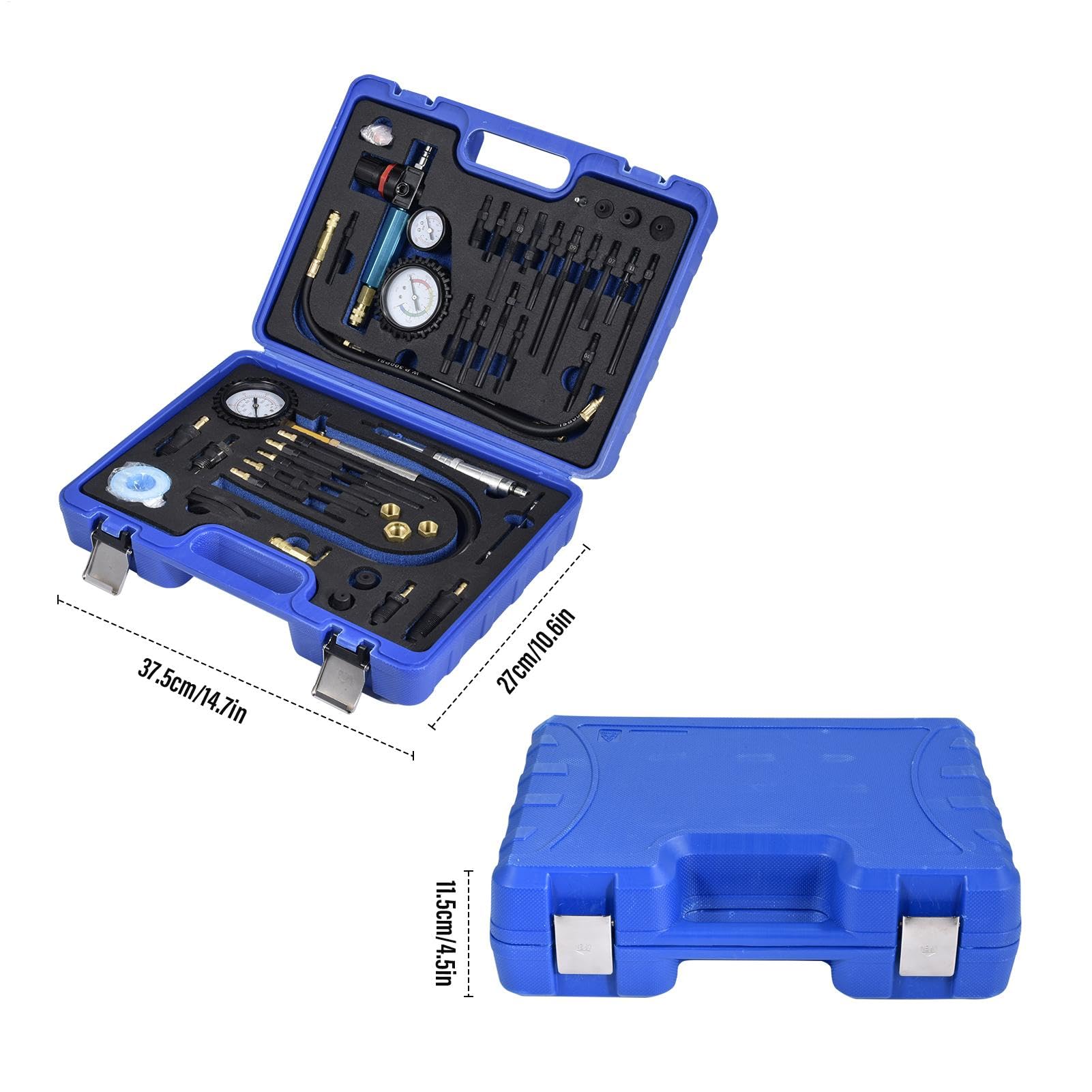 Juego De Comprobador De Compresión De Motor Comprobador De Compresión Para | Juego de 46 Piezas con Manómetro Doble, Probador de Bujías y Estuche para Motor