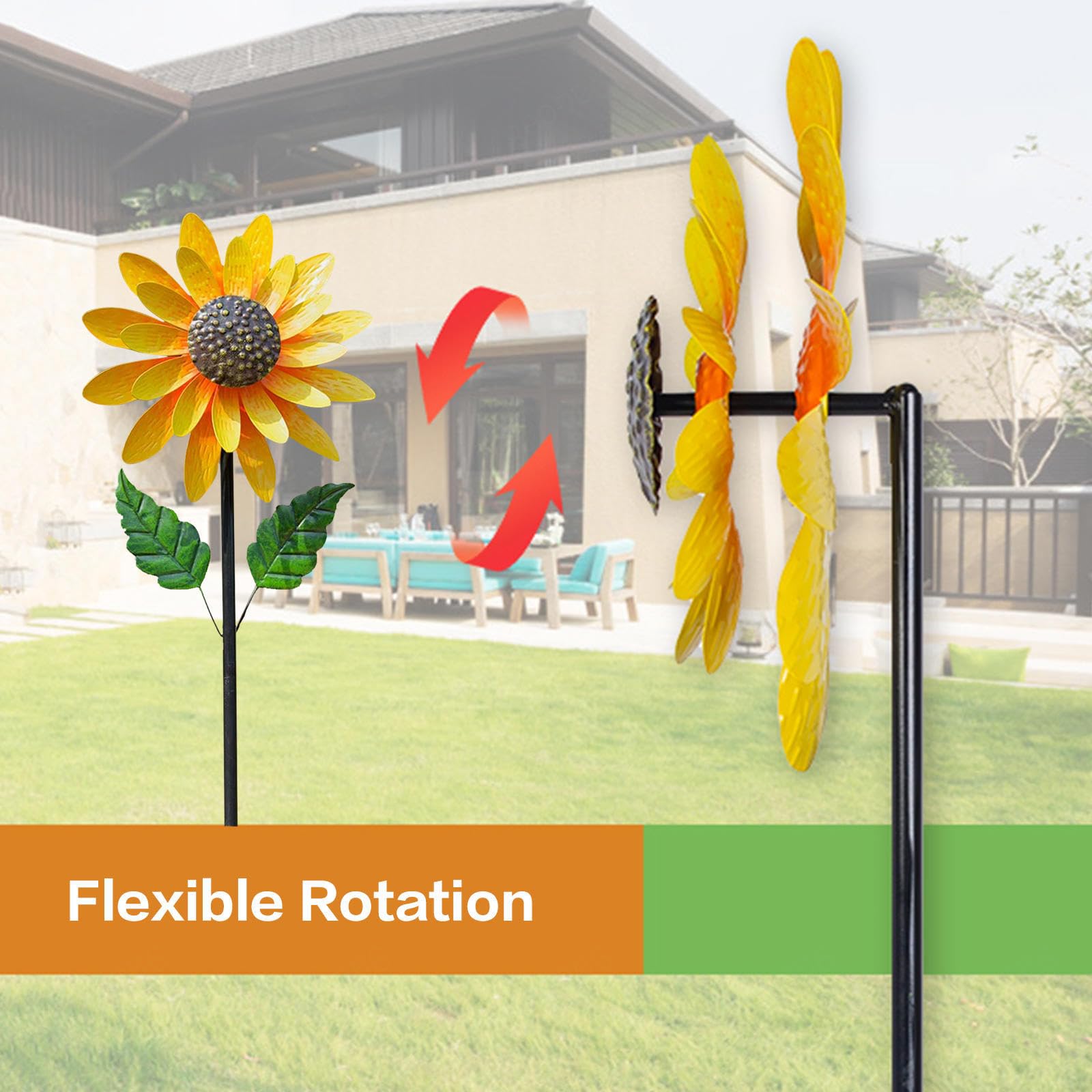 Sonnenblumen Windmühle, Wetterbeständig Sonnenblume Windräder Gartendeko Edelstahl Gross, Rasen Und Outdoor