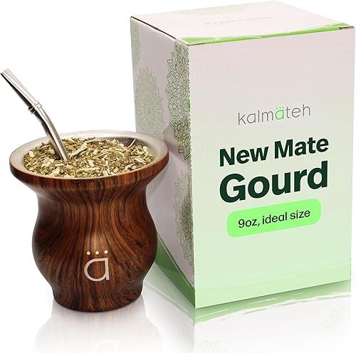 Vista 44 de Kalmateh Modern Yerba Mate Gourd - Doble pared 18/8 de acero inoxidable - Incluye bombilla y un cepillo de limpieza - 9 oz, 9.1 fl oz (mármol)
