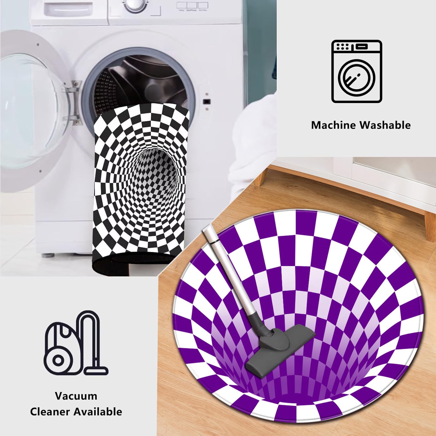 Dywan Illusion 3D,Nowoczesne Geometryczne Okrągłe Maty i Dywany,Zmywalne,Antypoślizgowe Małe Dywaniki Okrągłe,Dywaniki Dekoracyjne do Domu do Salonu,Sypialni,Pokoju Zabaw, Biura,B,80cm
