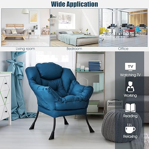 Miniatura 5 de DORTALA Silla perezosa moderna, sofá individual con bolsillo lateral y reposabrazos, sillas de ocio modernas tapizadas suaves, adecuadas para sala