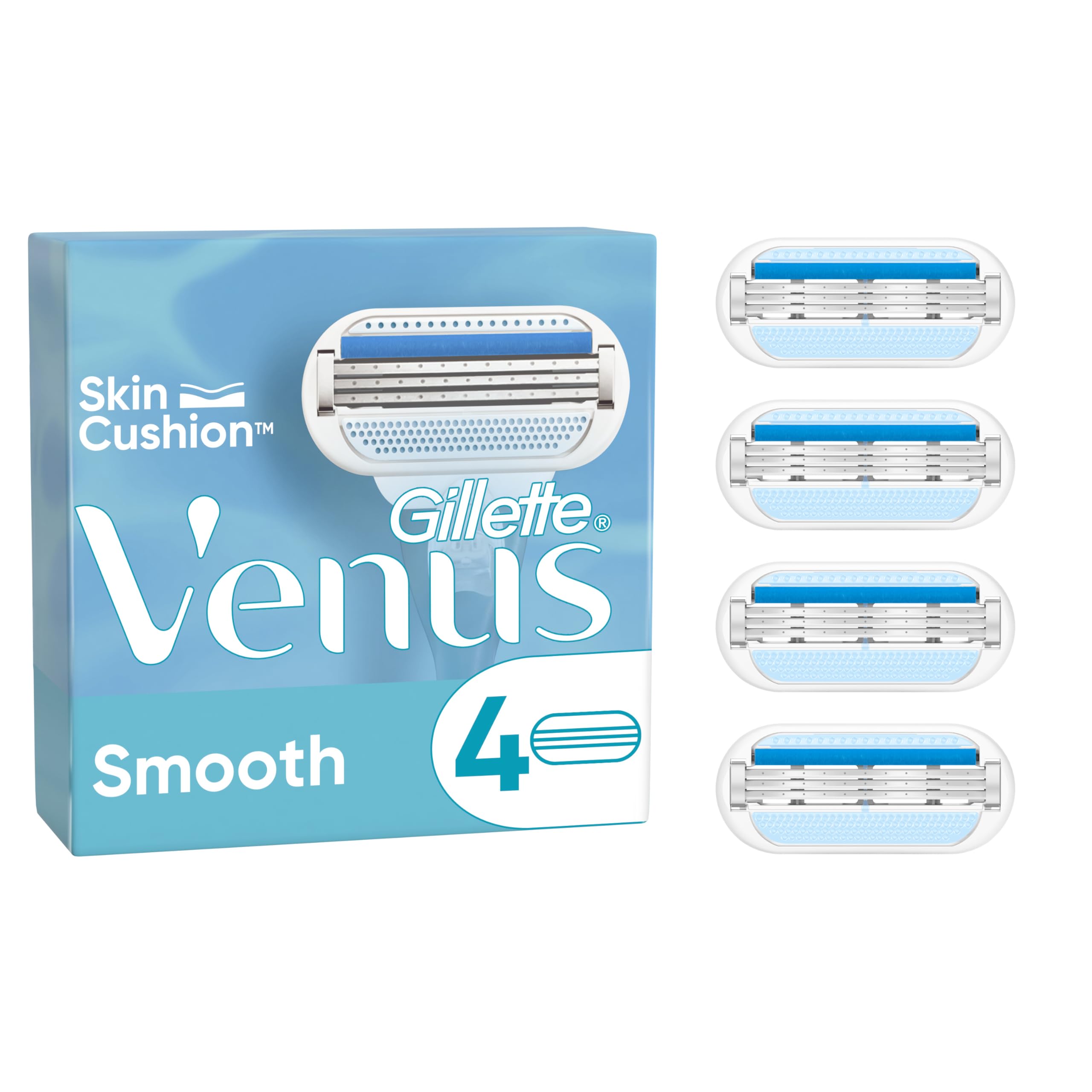 Gillette Venus Gillette Smooth Cuchillas de Afeitar para Mujer, Paquete de 4 Cuchillas de Recambio (el embalaje puede variar), venus recambios