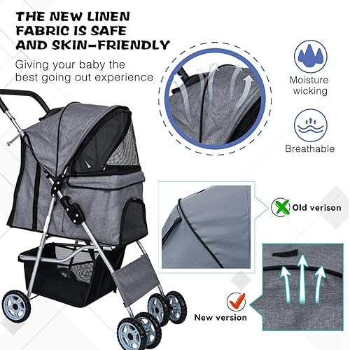 Miniatura 2 de Cochecito para perros pequeños, cochecito para mascotas, carrito de paseo con 4 ruedas, equipo plegable para mascotas, ligero, impermeable, con