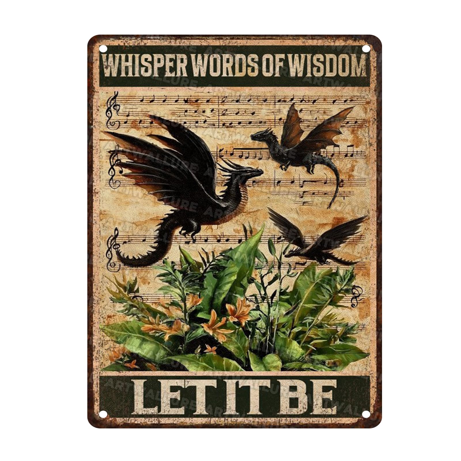 Dragon Vintage Tin Sign Let It Be The Metal Tin Sign Wall Decor Retro Whisper Words of Wisdom Art for Room Aesthetic Home Decor 12x16inch