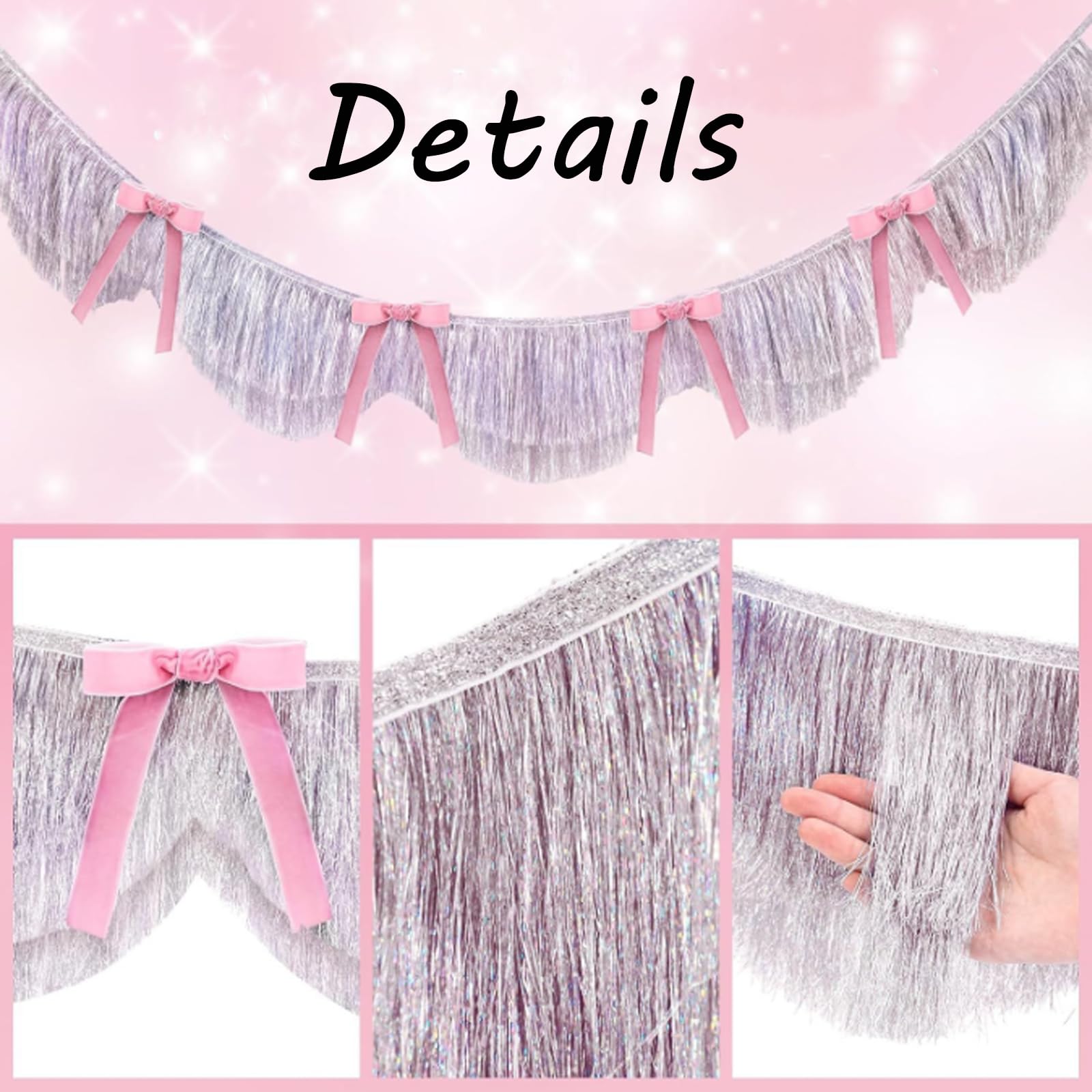 2 Stück Lametta Fransen Girlande,Doppelreihige Fringe Garland,Wellige Lamettagirlanden,Party Deko Girlanden,Fransengirlande Mit Schleife,Für Geburtstage,Mottoparty,Hochzeit(20x150cm),Silber
