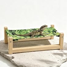 Bearded Dragon Bed, Wooden Reptile Hammock, Hanging Sleeping Lounger, Safe Natural Wood Resting Place for Lizard, Leopard Gecko, Snake, and Other Small AnimalsGreen, Medium