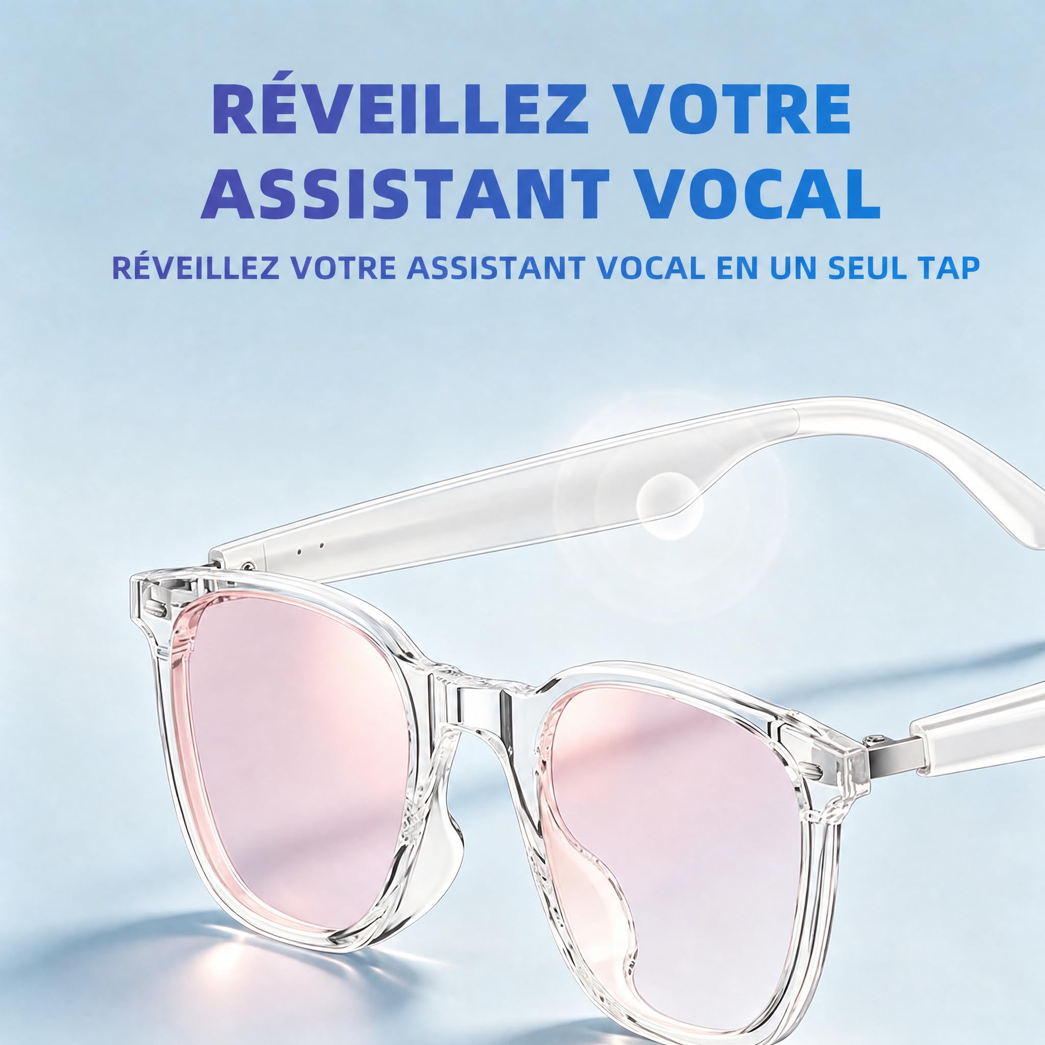 Lunette Connectée Audio Bluetooth 5.4, Appels Mains Libres & Musique, Commande Vocale, Batterie Longue, Lunettes Intelligentes Légères pour Sport Extérieur