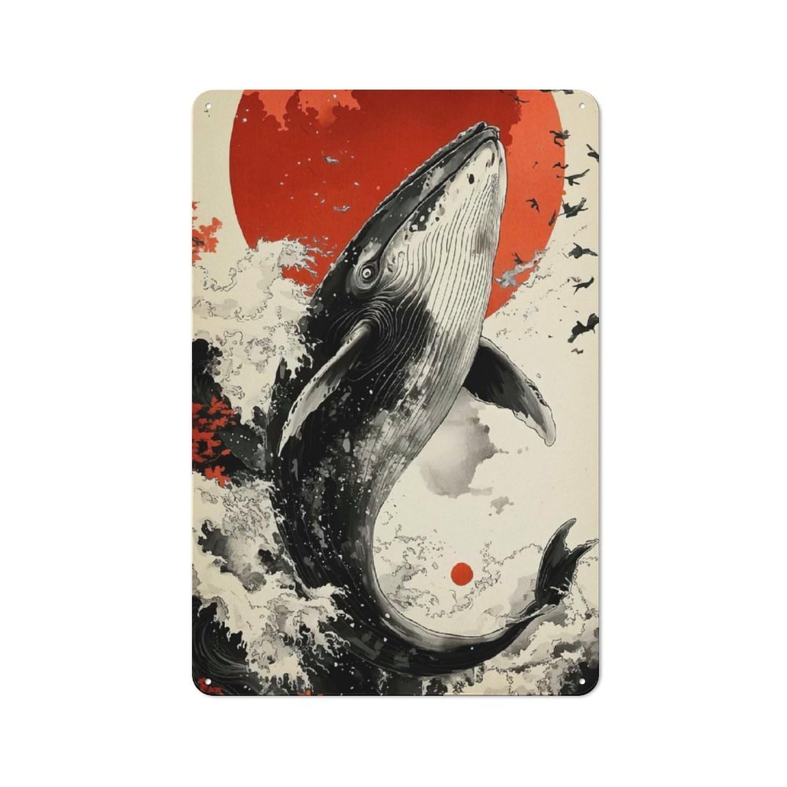 Junmoney Whale Breaching Animal 30X20cm Rustic Metal Sign With For Guest Room Or Hallway, For Vintage Wall Decor Fans, For Metal Sign Collectors